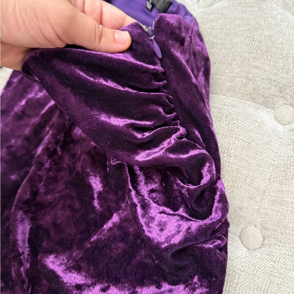 LULUS NWT Muse Moment Purple Crushed Velvet One Shoulder Long Sleeve Mini Dress - Picture 10 of 12